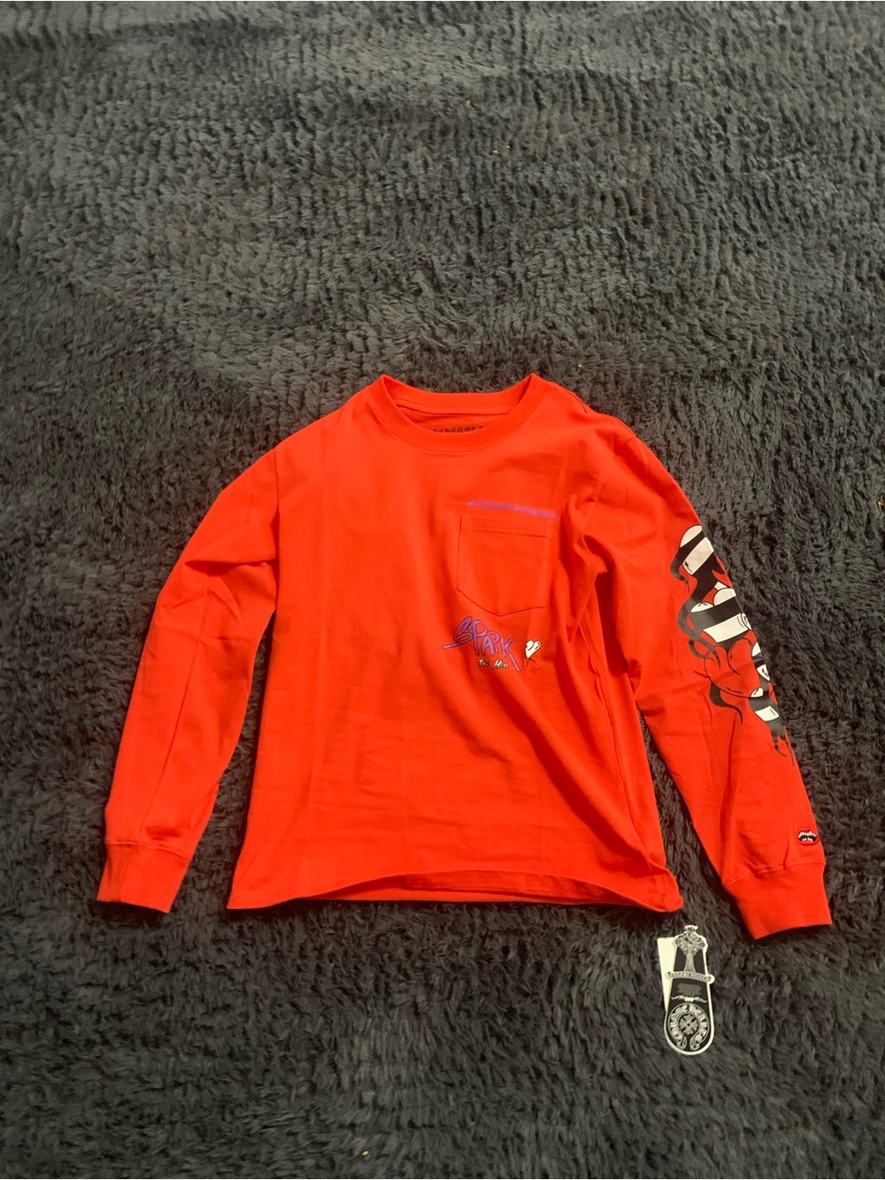 Chrome Hearts Kids Bright Red Long Sleeve Graphic Pocket Tee